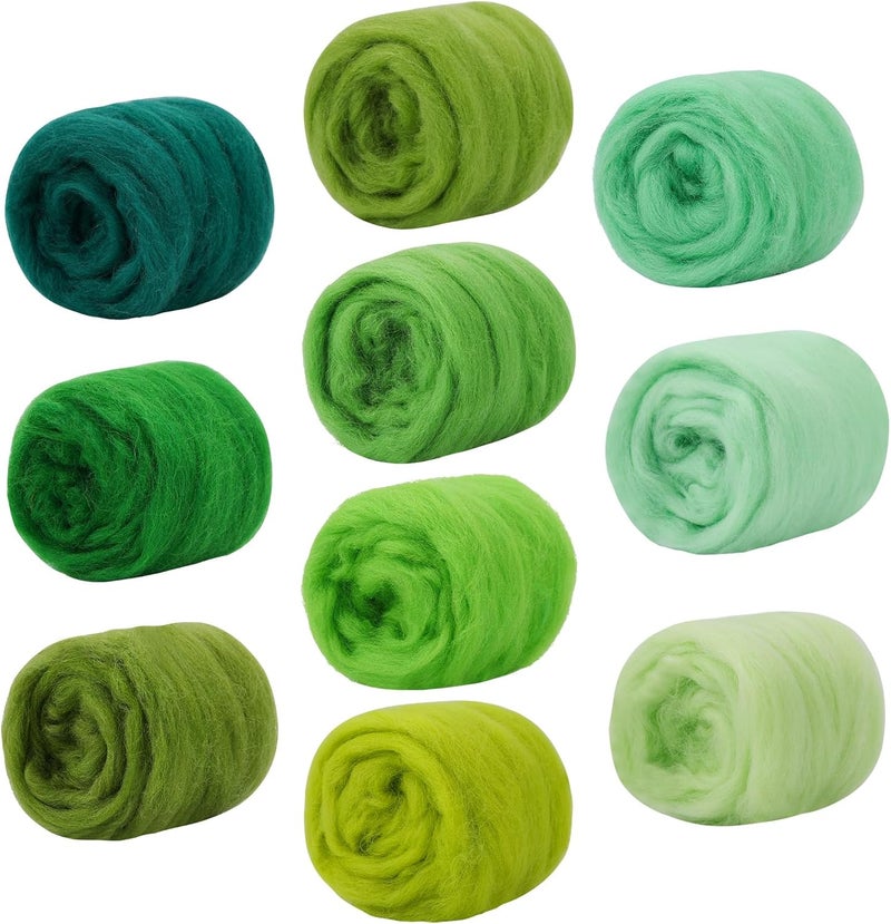 Mayboos 10 Colors Needle Felting Wool, Fiber Wool Yarn Roving, Spinning Wool Roving for Needle Felting, DIY Hand Spinning 10g/Color (Cool Colors) - Image 1